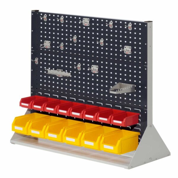 ®RasterPlan Stellwand Gr.3 doppelseitig H1100 x B1000 x T430 mm 7035/7016.  1 x Werkzeughaltersortiment 15-teilig 8 x Lagersichtkästen Größe 7 6 x Lagersichtkästen Größe 6.