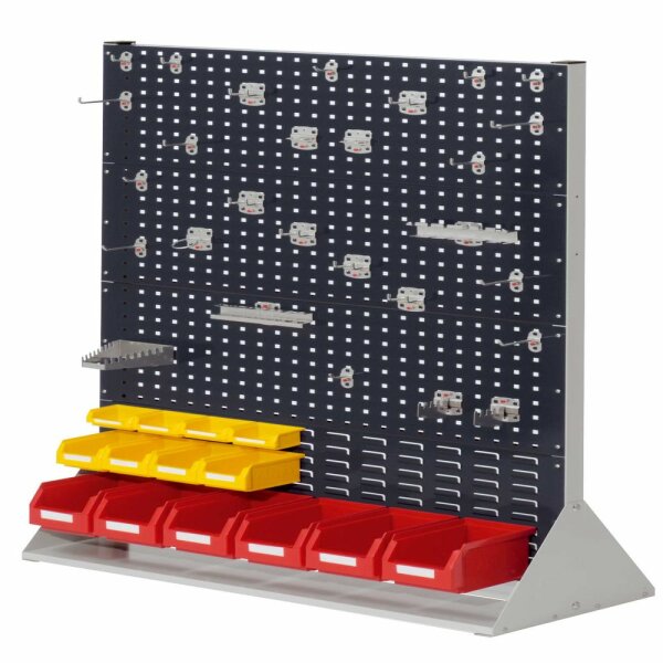 ®RasterPlan Stellwand Gr.4 doppelseitig H1450 x B1000 x T430 mm RAL 7035/7016.  1 x Werkzeughaltersortiment 28-teilig 6 x Lagersichtkästen Größe 6 4 x Lagersichtkästen Größe 7 4 x Lagersichtkästen Größe 8.
