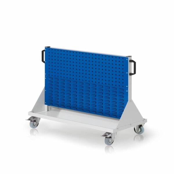 RasterMobil Gr. 2 RAL 7035/5010 H890 x B1000 x T500 mm. 2 Lochplatten 2 Schlitzplatten.