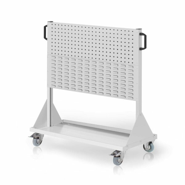 RasterMobil Gr 3 RAL 7035 H1230 x B1000 x T500 mm. 2 Lochplatten 2 Schlitzplatten.