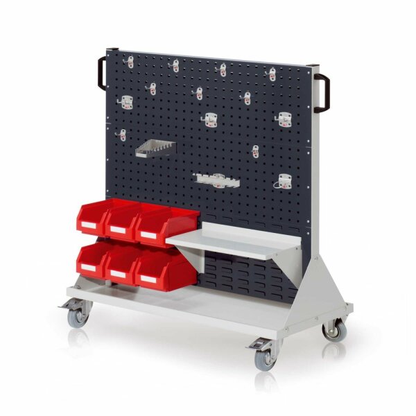 RasterMobil Gr. 3 RAL 7035/7016 H1230 x B1000 x T500 mm. 1 x Werkzeughaltersort. 15-teilig 1 x Stahlboden 450 mm 6 x Lagersichtkästen Größe 6.