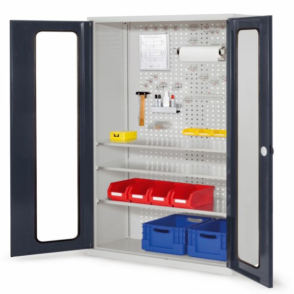 ®RasterPlan Werkzeugschrank Mod 6 410 H1950 x B1000 x T410 mm RAL 7035/7016. Sichtfenstertüren 3 Fachböden.