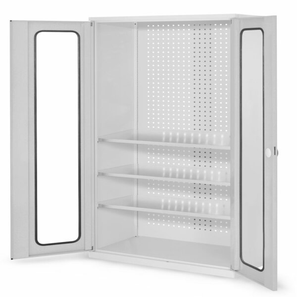 ®RasterPlan Werkzeugschrank Mod 6 500 H1950 x B1000 x T500 mm RAL 7035. Sichtfenstertüren 3 Fachböden.