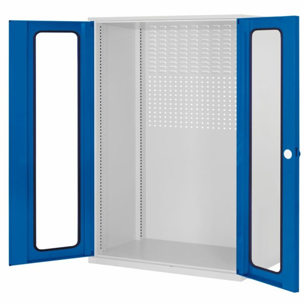 ®RasterPlan Schubladenschrank Leergehäuse 1950 x 1000 x 600 mm RAL 7035/5010. Modell 30 Sichtfenstertüren.