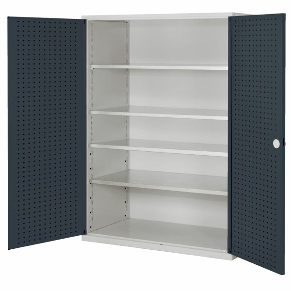 ®RasterPlan Großvolumenschrank 1950 x 1130 x 590 mm RAL 7035/7016. Türinnenseite: ®RasterPlan Lochplatten 4 Böden.