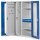 ®RasterPlan Vertikalschrank Modell 82 1950 x 1000 x 600 mm RAL 7035/5010. Sichtfenstertür. 2 Auszüge Lochplatten 3 Böden 1 Schubladen 175 mm.