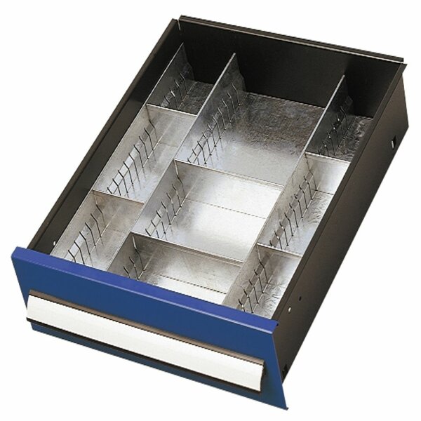 Einteilungsset für Schublade 125 mm Schrank mit Mitteltrennwand.