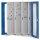 ®RasterPlan Vertikalschrank Modell 83 1950 x 1000 x 600 mm RAL 7035/5010. Sichtfenstertür 4 Auszüge Lochplatten.