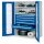 Schwerlastschrank ohne Mitteltrennwand 1950 x 1000 x 600 mm Mod 44 RAL 7035/5010. Sichtfenstertür 2 Fachboden verzinkt. 1 Schublade 100mm 2 Schubladen 125 mm 2 Schubladen 175 mm.