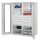 Schwerlastschrank mit Mitteltrennwand 1950 x 1000 x 600 mm Mod 54 RAL 7035. Sichtfenstertür 4 Schubladen H 100 mm  4 Schubladen H 175 mm 3 Fachboden links verzinkt 3 Fachboden rechts verzinkt.