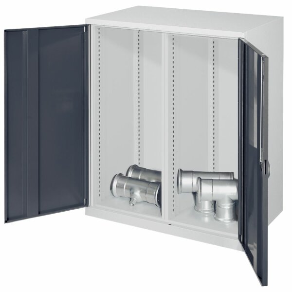 Schwerlast-Beistellschrank Mod 70 1110 x 1000 x 600 mm RAL 7035/7016. Mit Mitteltrennwand Leergehäuse Vollblechtüren.