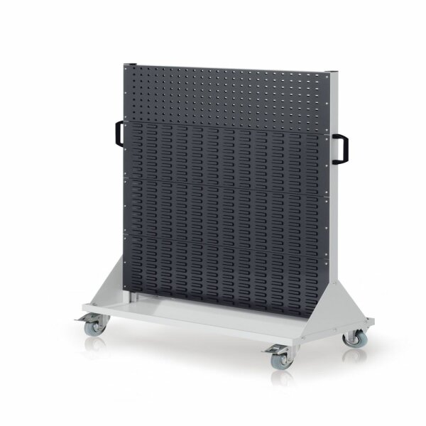 RasterMobil Gr. 4 RAL 7035/7016 H1580 x B1000 x T500 mm. 2 Lochplatten 6 Schlitzplatten.
