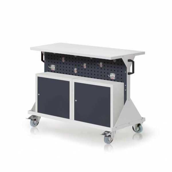 RasterMobil Gr. 2 RAL 7035/7016 H 930 x B 1000 x T 500 mm. 1 x Ablageboden aus Stahlblech 1 x Werkzeughaltersort. 10-teilig 2 x Einhängeschränke.