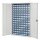 Systemschrank mit Volumenregalkasten H 1950 x B 1000 x T 500 mm RAL 7035. Modell 1 112 X Modell 4085 taubenblau.