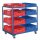Beistell- und Kommissionierwagen RAL5010 Modell 37. Inklusive Transportbehälter: 2 x 600 x 400 x 120 mm 6 x 600 x 400 x 220 mm.