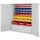 Großraumschrank Modell 21 RAL 7035 1950 x 1130 x 590 mm. Türinnenseite: ®RasterPlan Lochplatten 3 Schubladen unten inklusiv Lagersichtkasten 3 x Größe 2 10 x Größe 4 7 x Größe 5 14 x Größe 6 20 x Größe 7.
