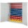 Großraumschrank Modell 12 RAL 7035 1950 x 1130 x 590 mm. Türinnenseite: ®RasterPlan Lochplatten inklusiv Lagersichtkasten 5 x Größe 4 14 x Größe 5 28 x Größe 6 50 x Größe 7.