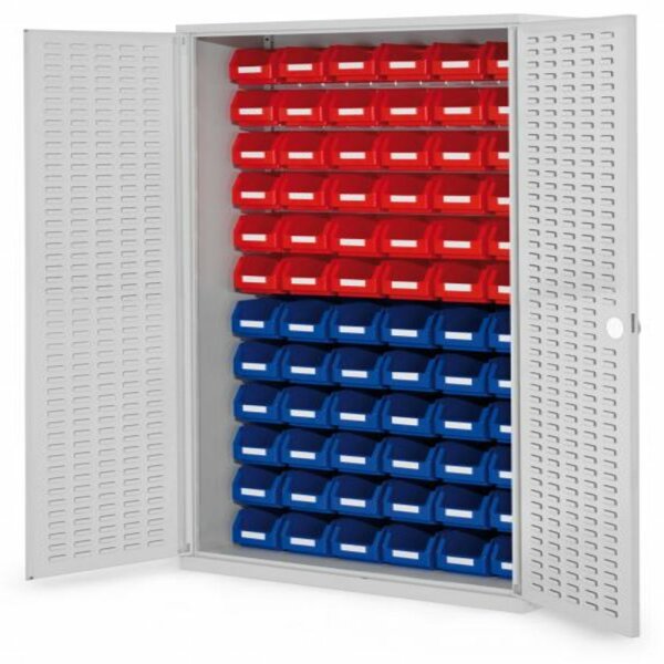 ®RasterPlan Schlitzplattenschrank H1950 x B 1000 x T 410 mm RAL 7035 Modell51 Schlitzplattentüren bestückt mit Lagersichtkasten 24 x Größe 5 30 x Größe 6 32 x Größe 7.