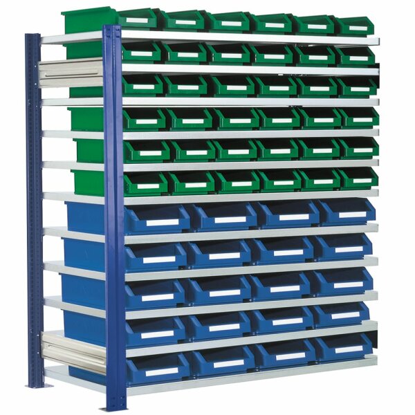 ®RasterPlan Steckregal mit Lagersichtkästen Mod 14 2000 x 1000 x 400 mm AF RAL 5010. Inklusiv 20 x Größe 4  36 x Größe 5.