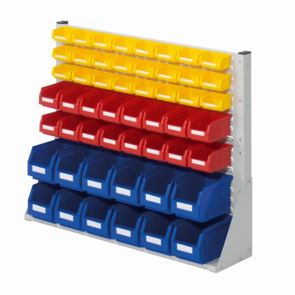®RasterPlan Systemeinheit Gr.2 einseitig H760 x B1000 x T240 mm RAL 7035.  Modell 21 inklusiv Lagersichtkasten 12 x Größe 6 16 x Größe 7 24 x Größe 8.
