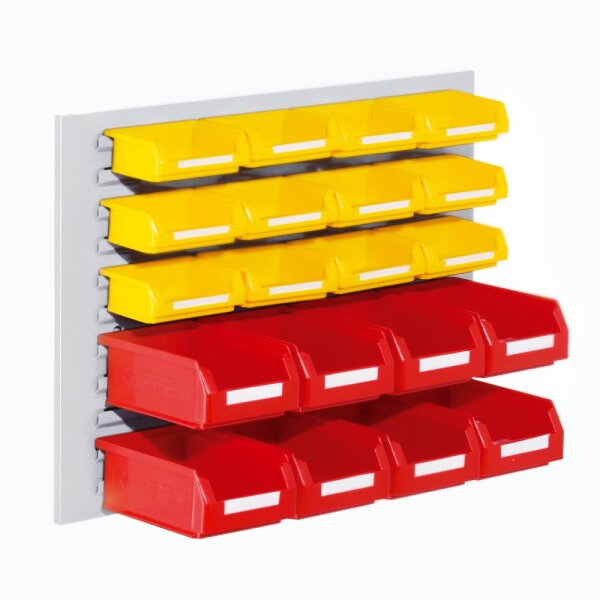 ®RasterPlan Schlitzplatten Einsteigerset 4 RAL 7035. 1 x Schlitzplatte H 450 x B 500 mm 8 x Lagersichtkästen Größe 7 12 x Lagersichtkästen Größe 8.