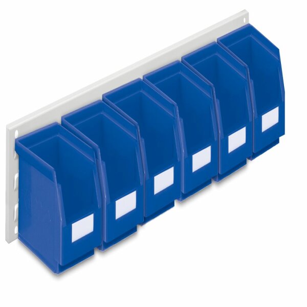 ®RasterPlan Wandschiene Schlitzplatte Set 8 L 920 mm x H 140 mm RAL 7035. 6 x Lagersichtkästen Größe 6.