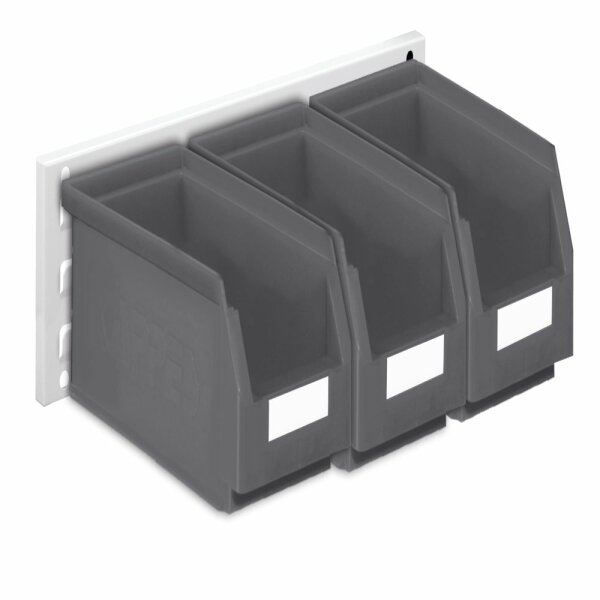 ®RasterPlan Wandschiene Schlitzplatte Set 10 L 460 mm x H 140 mm RAL 7035. 3 x Lagersichtkästen Größe 5.