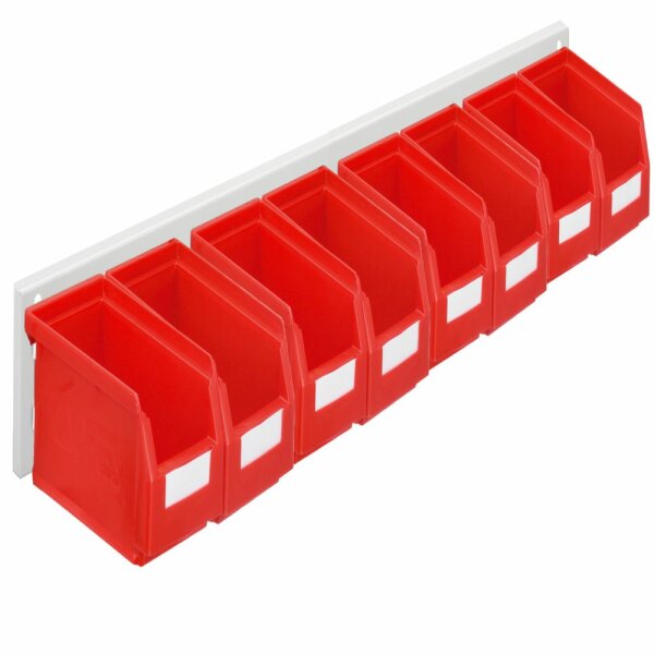 ®RasterPlan Wandschiene Schlitzplatte Set 5 L 920 mm x H 100 mm RAL 7035. 8 x Lagersichtkästen Größe 7.