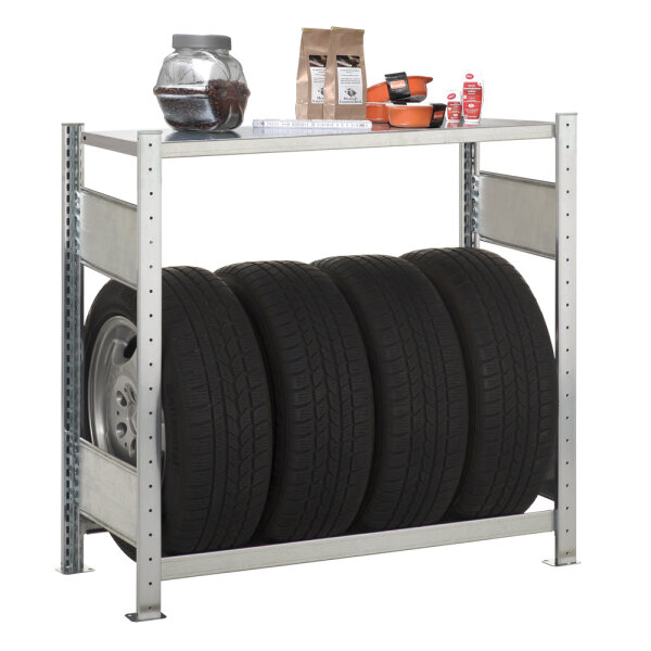 SCHULTE Reifenregal Grundregal mit Fachboden 1000x1000x400 mm verzinkt 2 Lagerebenen mit je 150 kg Tragkraft