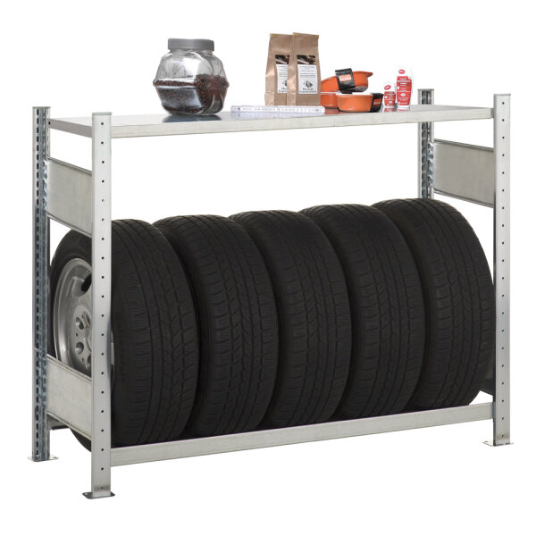 SCHULTE Reifenregal Grundregal mit Fachboden 1000x1300x400 mm verzinkt 2 Lagerebenen mit je 150 kg Tragkraft