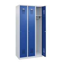 C+P Spind/Garderobenschrank Basis PLUS, 3 Abteile, 1850/1950 x 900 x 500 mm (HxBxT) RAL 7035 lichtgrau-RAL 7016 anthrazitgrau-Zylinderschloss-Sockel
