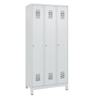 C+P Spind/Garderobenschrank Basis PLUS, 3 Abteile, 1850/1950 x 900 x 500 mm (HxBxT) RAL 7035 lichtgrau-RAL 7016 anthrazitgrau-Zylinderschloss-Sockel