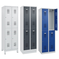 C+P Spind/Garderobenschrank Basis PLUS, 2 Abteile, doppelstöckig 1850/1950 x 600 x 500 mm (HxBxT) RAL 7035 lichtgrau-RAL 5010 enzianblau-Zylinderschloss-Füße