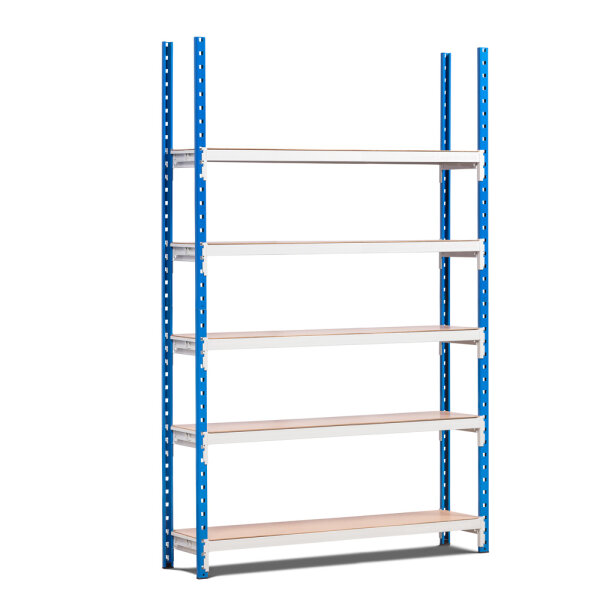 Evoracks Grundregal Stecksystem 2000x1250x300 mm, Holzböden, 570 kg Tragkraft, Blau/lichtgrau
