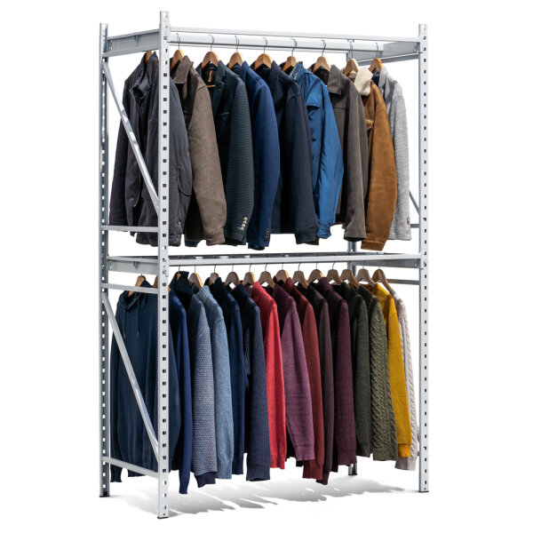 Evoracks Kleiderstangen Grundregal Stecksystem 2400x1000x600 mm, 280 kg Tragkraft, lichtgrau