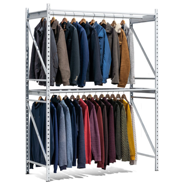 Evoracks Kleiderstangen Grundregal Stecksystem 2400x1250x600 mm, 260 kg Tragkraft, lichtgrau