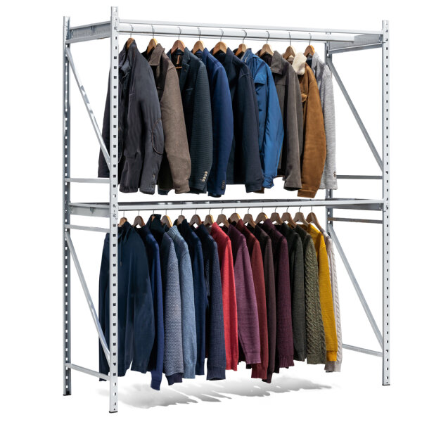 Evoracks Kleiderstangen Grundregal Stecksystem 2400x1500x600 mm, 240 kg Tragkraft, lichtgrau