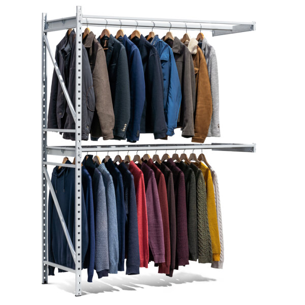 Evoracks Kleiderstangen Anbauregal Stecksystem 2000x1250x600 mm, 260 kg Tragkraft, lichtgrau