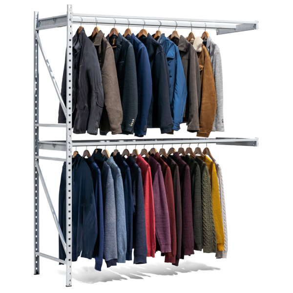 Evoracks Kleiderstangen Anbauregal Stecksystem 2400x1500x600 mm, 240 kg Tragkraft, lichtgrau