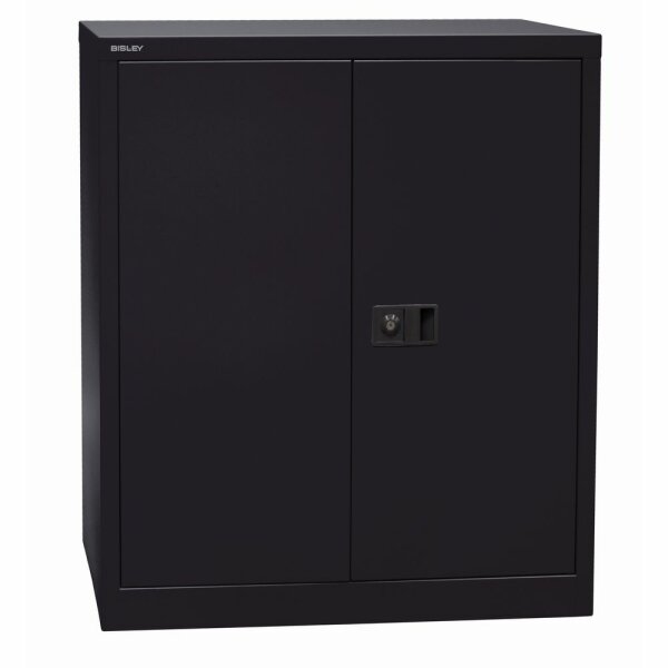 Bisley Flügeltürenschrank Universal, 1 Fachboden, 2 OH, Farbe schwarz