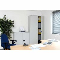 Bisley Flügeltürenschrank Universal, 3 verzinkte Fachböden, 4 OH, Farbe Korpus lichtgrau, Türen oxfordblau