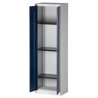 Bisley Flügeltürenschrank Universal, 4 Fachböden, 5 OH, B 600 mm, Farbe Korpus lichtgrau, Türen oxfordblau