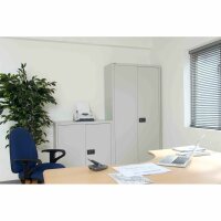 Bisley Flügeltürenschrank Universal, 4 Fachböden, 5 OH, B 600 mm, Farbe Korpus lichtgrau, Türen oxfordblau