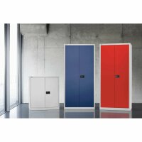 Bisley Flügeltürenschrank Universal, 4 Fachböden, 5 OH, Farbe verkehrsweiß