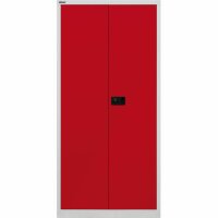 Bisley Flügeltürenschrank Universal, 4 Fachböden, 5 OH, Farbe Korpus lichtgrau, Türen kardinalrot