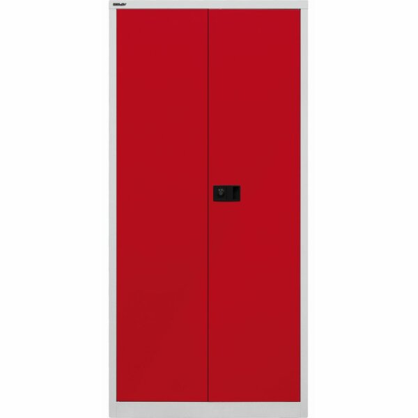 Bisley Flügeltürenschrank Universal, 4 verzinkte Fachböden, 5 OH, Farbe Korpus lichtgrau, Türen kardinalrot