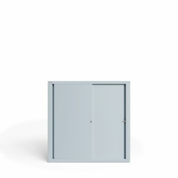 Bisley Schiebetürenschrank ECO, 2 Fachböden, 3 OH, Farbe lichtgrau