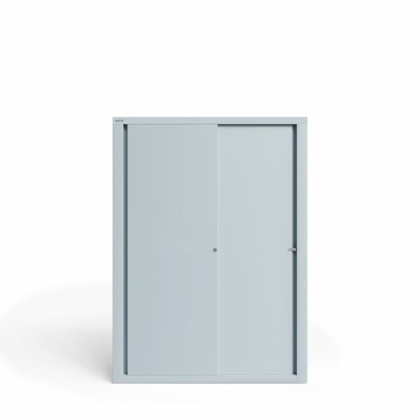 Bisley Schiebetürenschrank ECO, 3 Fachböden, 4 OH, Farbe lichtgrau