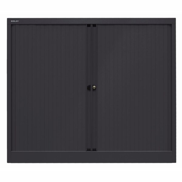 Bisley Rollladenschrank EuroTambour, 2 Fachböden, 2,5 OH, B 1200 mm, Farbe Korpus schwarz, Rollladen schwarz