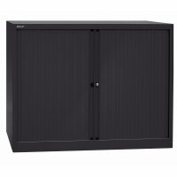 Bisley Rollladenschrank EuroTambour, 2 Fachböden, 2,5 OH, B 1200 mm, Farbe Korpus schwarz, Rollladen schwarz